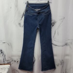 SHEIN High Waisted Criss-Cross Overlap Waist Flared Jeans Size 27